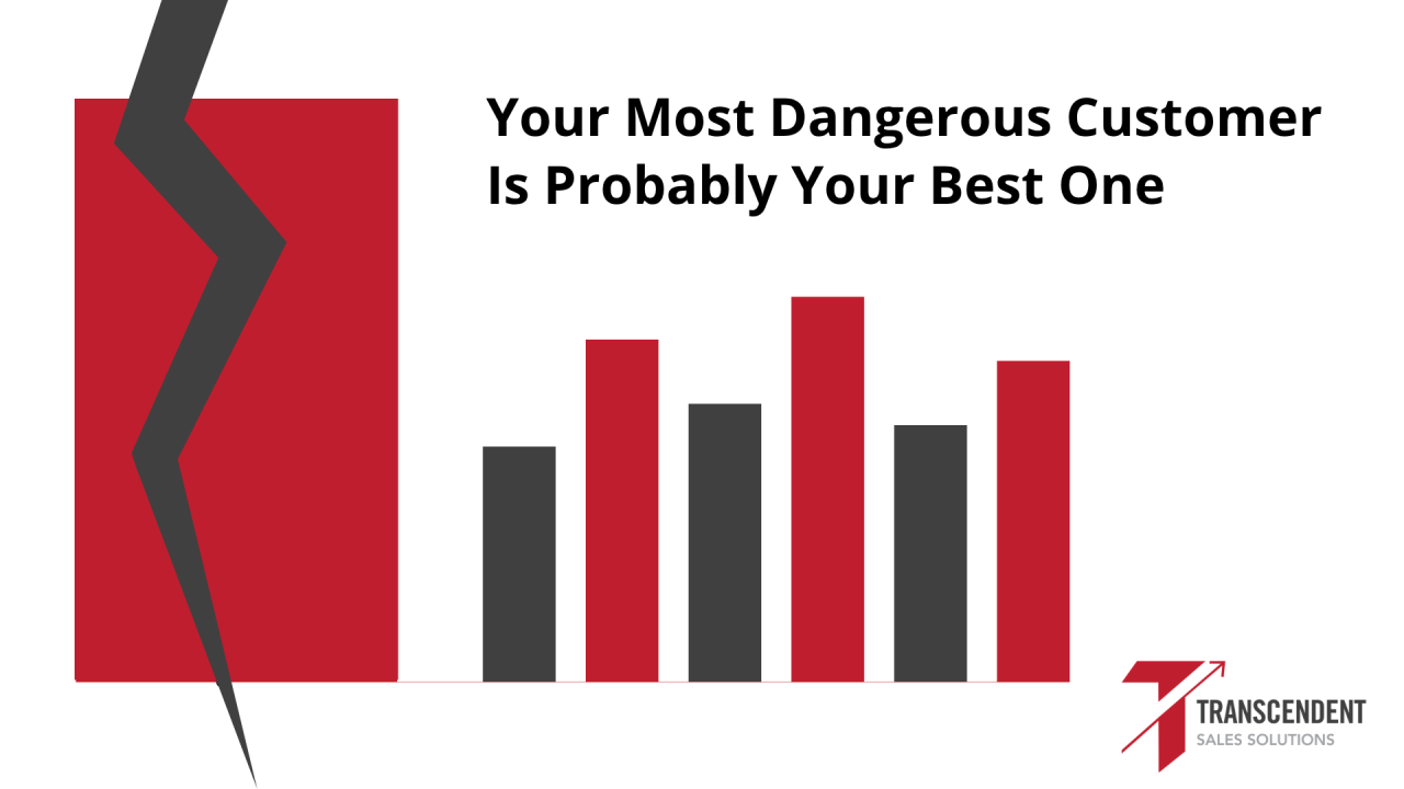Bar chart with one oversized red bar cracking apart, illustrating revenue concentration risk